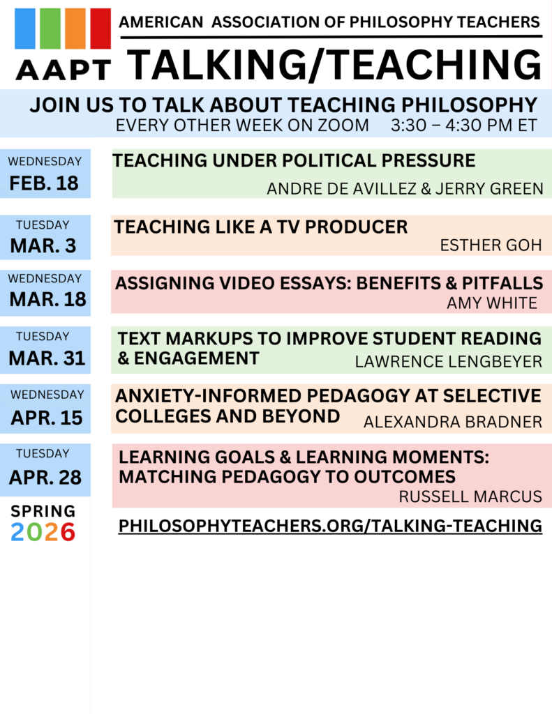 Talking/Teaching Spring 2026 schedule